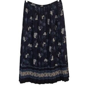 Leslie Fay Pleated Skirt Blue Teal Floral Elastic Waist Band Size 14‎